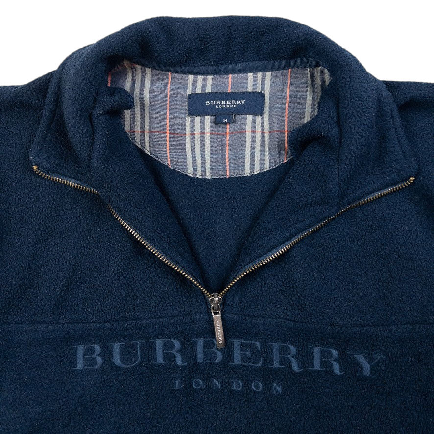 Vintage Burberry Embroidered Q Zip Fleece Sweatshirt Size M