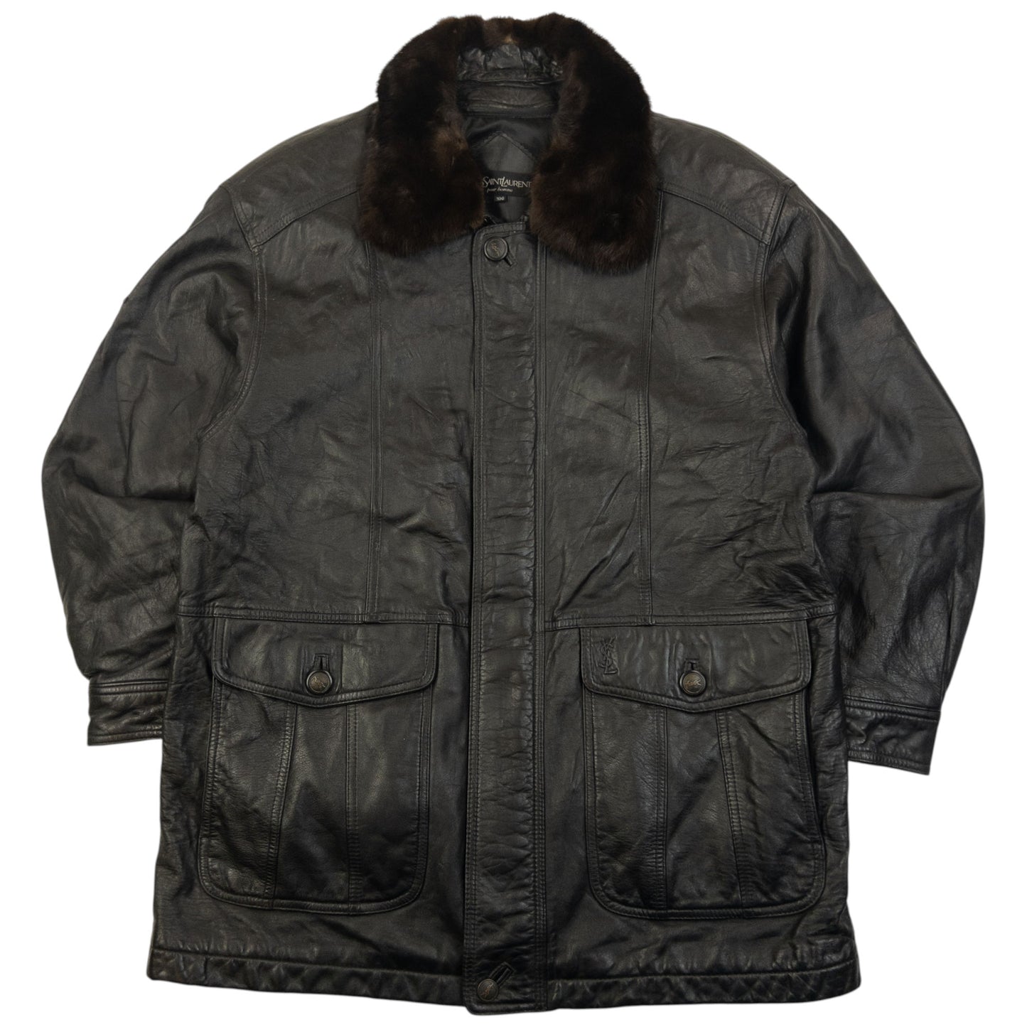 Vintage 90s YSL Yves Saint Laurent Fur Collar Leather Jacket Size L