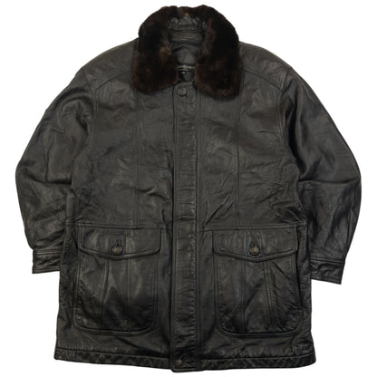 Vintage 90s YSL Yves Saint Laurent Fur Collar Leather Jacket Size L