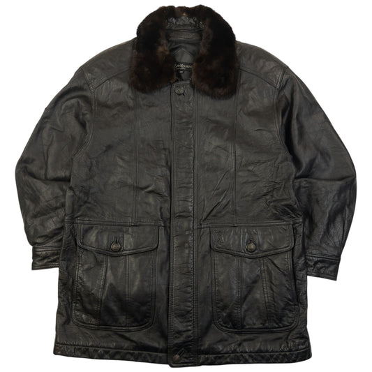 Vintage 90s YSL Yves Saint Laurent Fur Collar Leather Jacket Size L