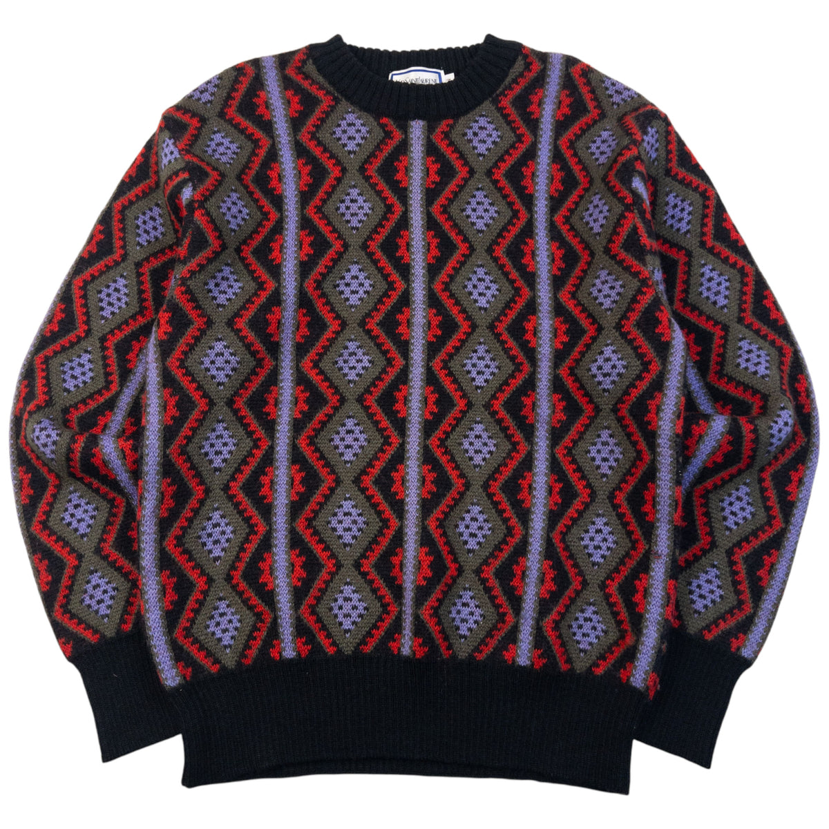 Vintage 80s YSL Yves Saint Laurent Pattern Knit Wool Jumper Size S