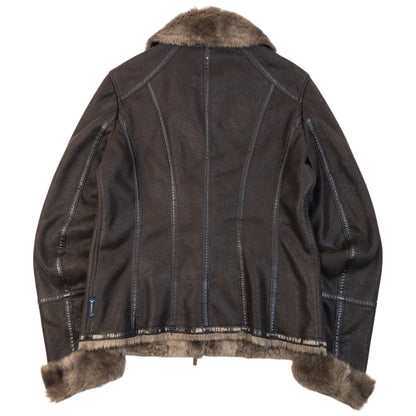 Vintage 2000s Armani Jeans Fur Lined Suede Jacket Womens Size S