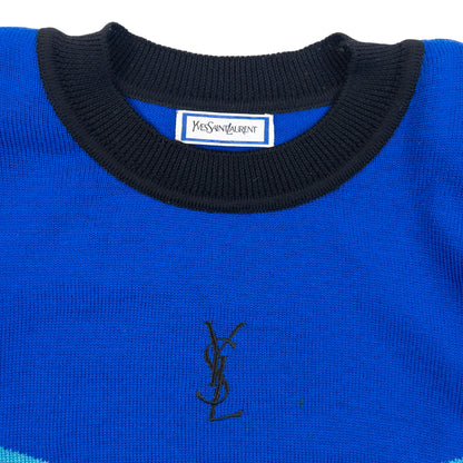 Vintage 80s YSL Yves Saint Laurent Striped Wool Jumper in blue, photo 3