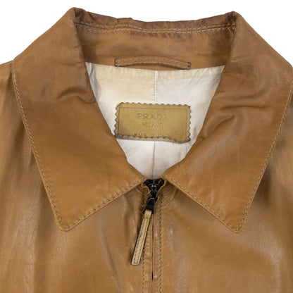 Vintage 2000s Prada Zip Up Leather Jacket in brown, photo 3