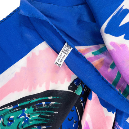 Vintage 90s Balenciaga Paris Musees Illustrated Silk Scarf in blue, photo 7