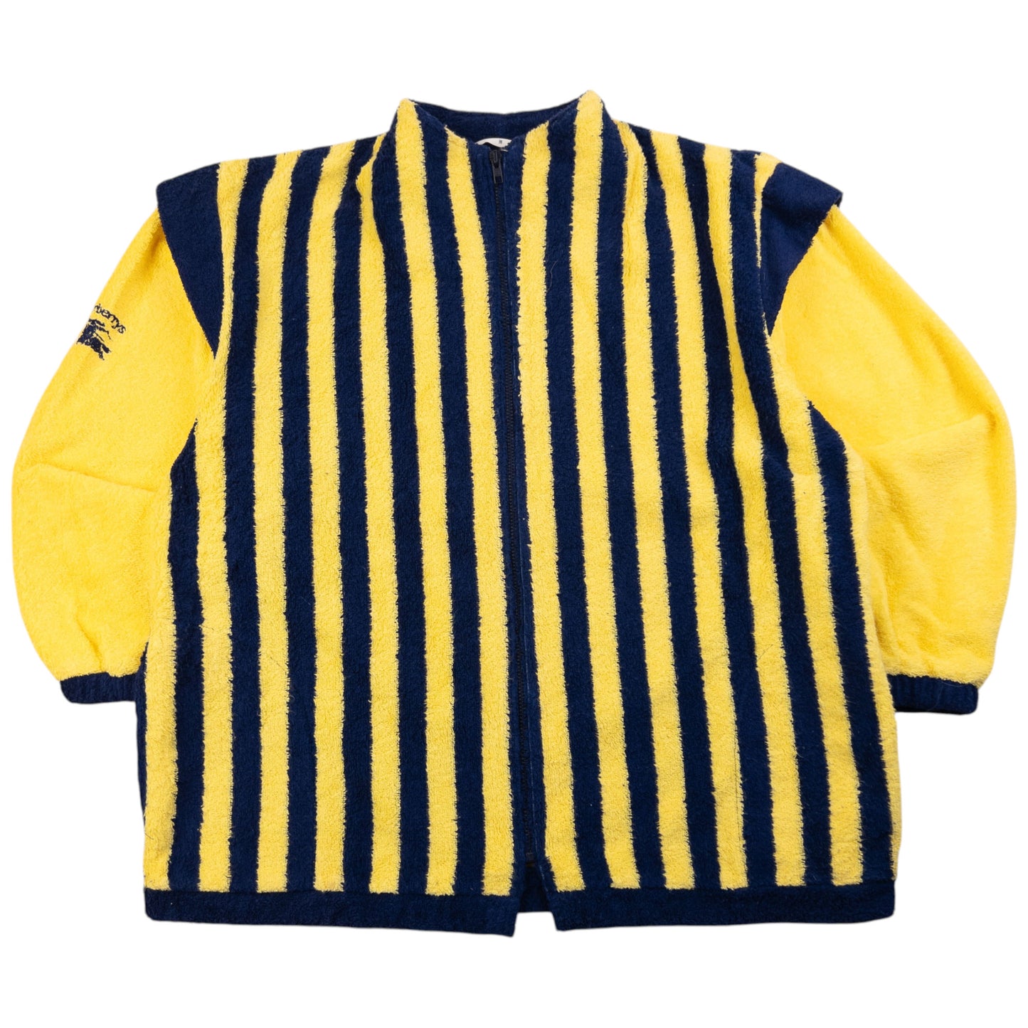 Vintage 90s Burberry Striped Terry Cloth Zip Up Jacket Size L