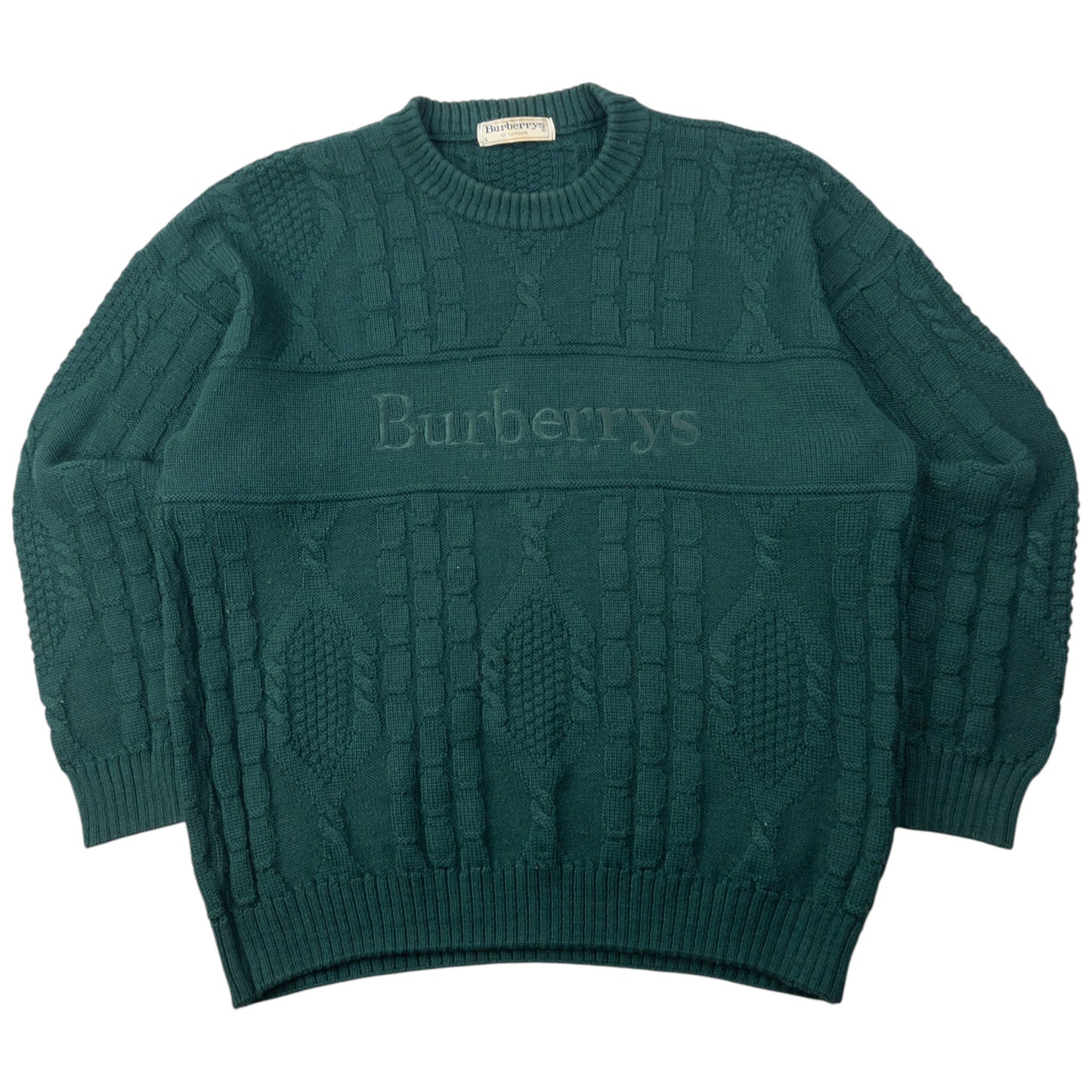 Vintage 90s Burberry Embroidered Cable Knit Jumper Size L