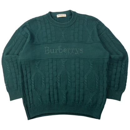 Vintage 90s Burberry Embroidered Cable Knit Jumper Size L