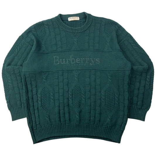 Vintage 90s Burberry Embroidered Cable Knit Jumper Size L
