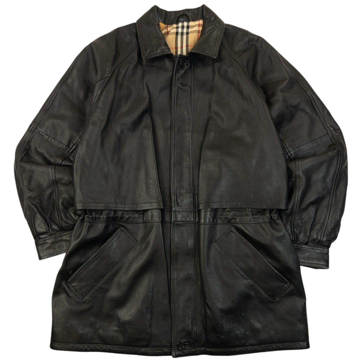 Vintage 90s Burberry Nova Check Lined Leather Jacket Size XL