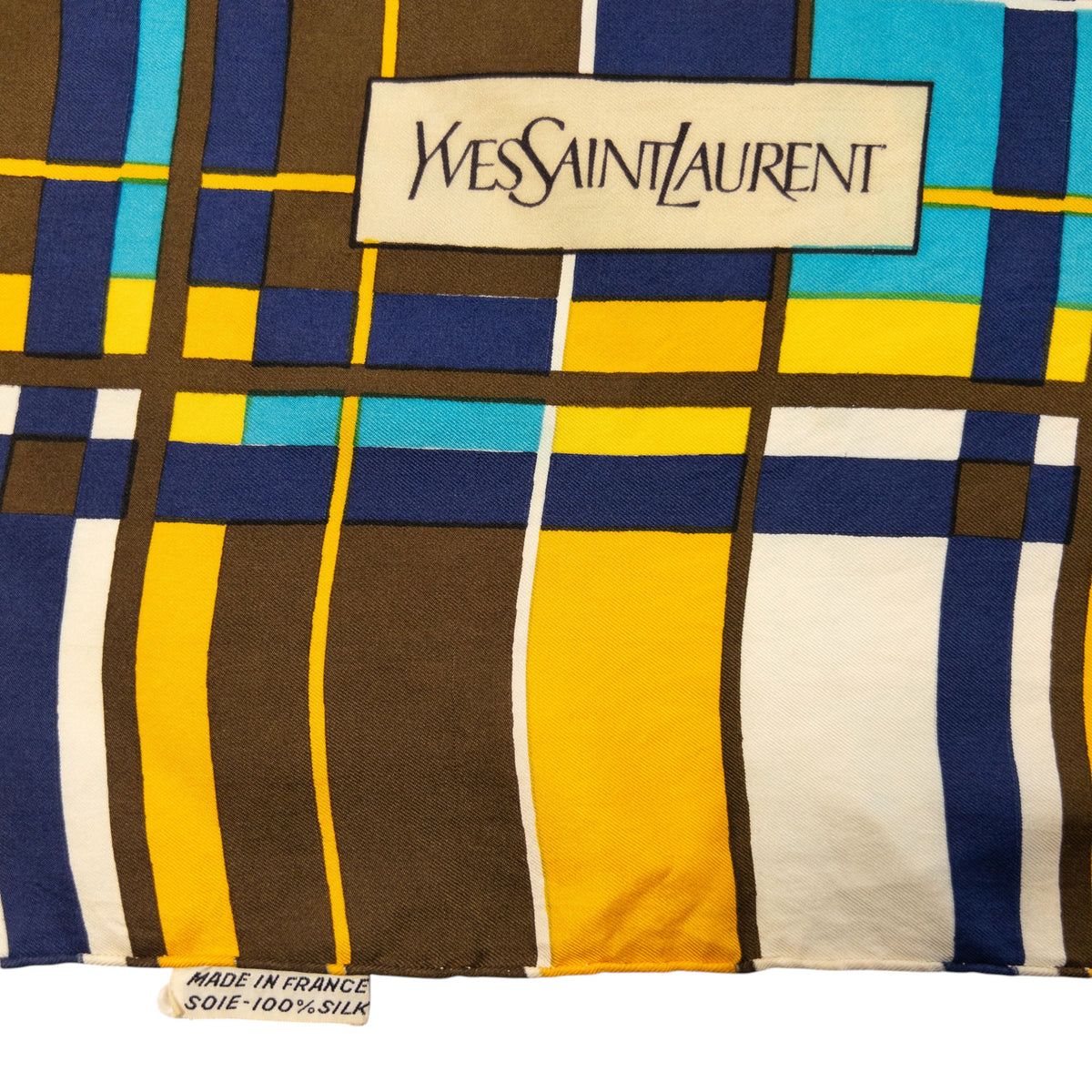 Vintage 80s YSL Yves Saint Laurent Checkered Silk Scarf