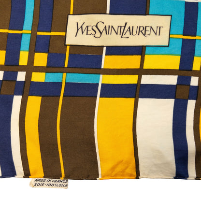 Vintage 80s YSL Yves Saint Laurent Checkered Silk Scarf