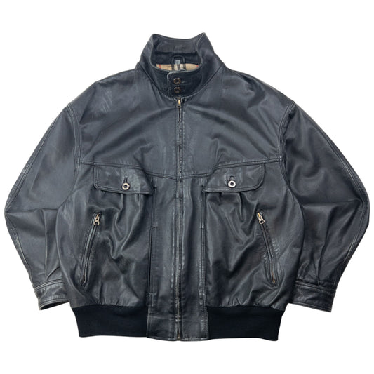 Vintage 2000s Burberry Nova Check Lined Leather Jacket Size L