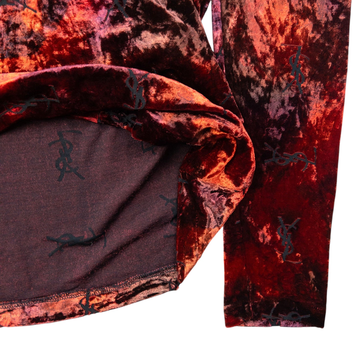 Vintage 80s YSL Yves Saint Laurent Velour Monogram Long Sleeved Top Womens Size S