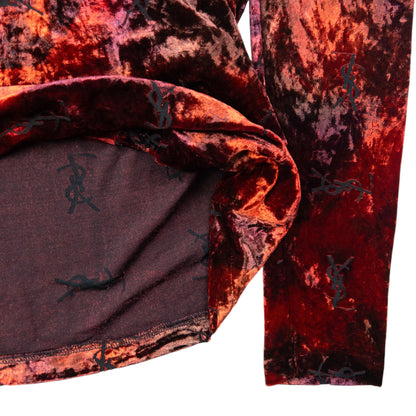 Vintage 80s YSL Yves Saint Laurent Velour Monogram Long Sleeved Top Womens Size S