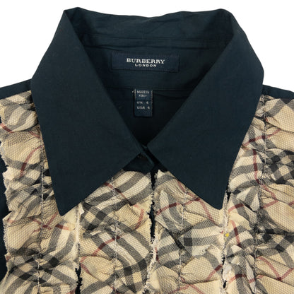 Vintage 2000s Burberry Nova Check Ruffle Front Blouse Womens Size S