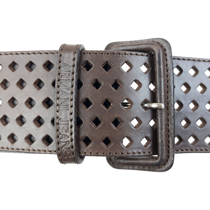Vintage 2000s Armani Jeans Laser-Cut Leather Belt Size One Size