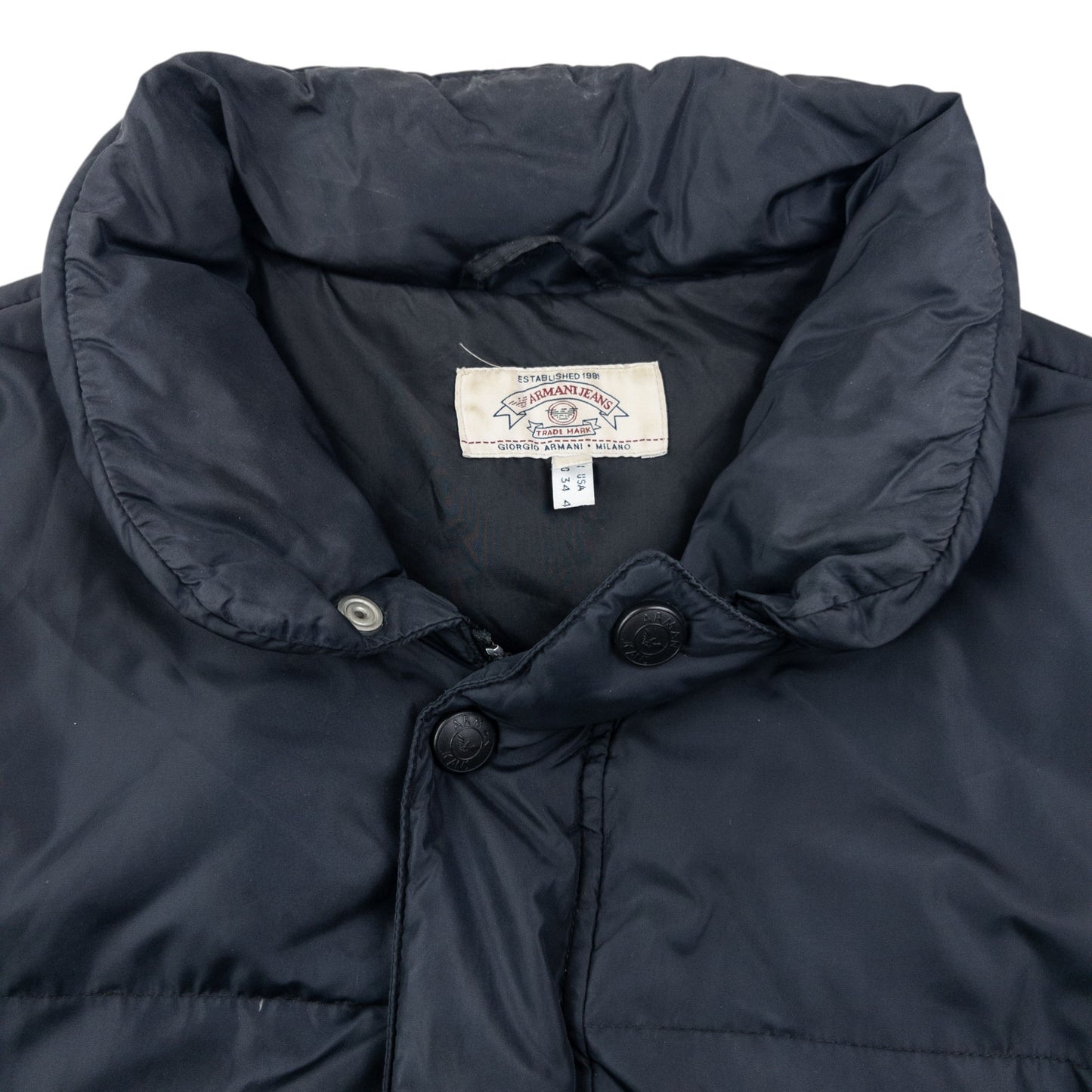 Vintage 90s Armani Jeans Button Up Puffer Jacket Size XL