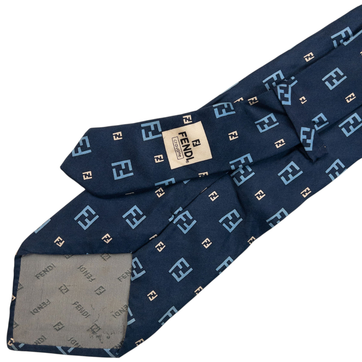 Vintage Fendi Monogram Silk Tie in blue, photo 6