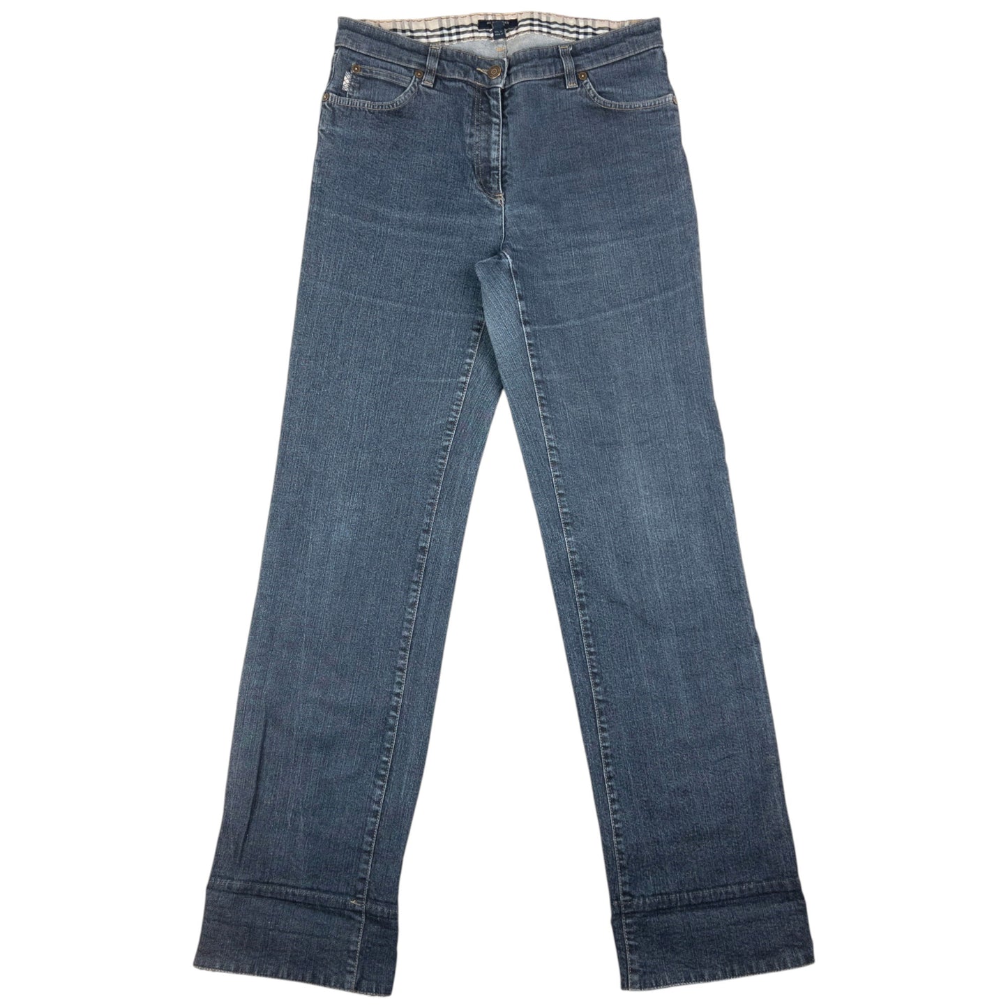 Vintage Burberry Nova Check Cuff Denim Jeans Womens Size W31