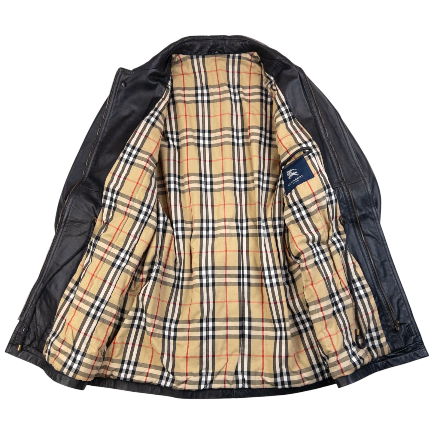 Vintage 2000s Burberry Nova Check Lined Leather Jacket Size L