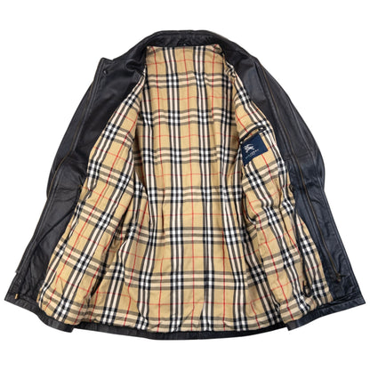 Vintage 2000s Burberry Nova Check Lined Leather Jacket Size L