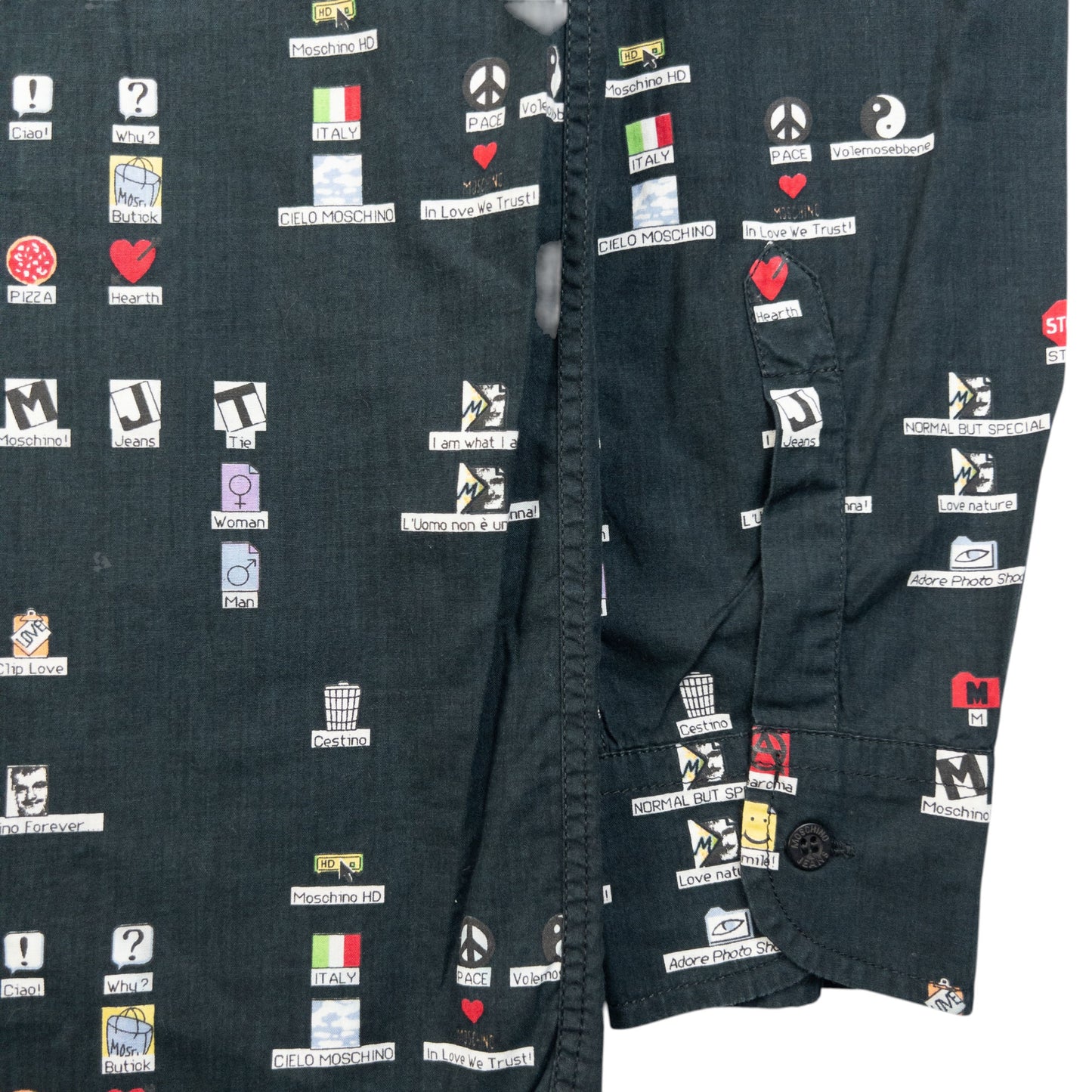 Vintage 90s Moschino Jeans Desktop Icon Long Sleeve Button Up Shirt Size M