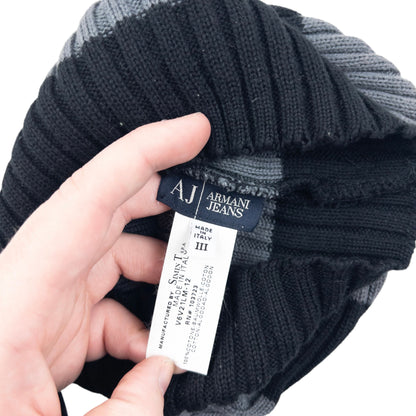 Vintage 2000s Armani Jeans Ribbed Stripe Beanie Hat