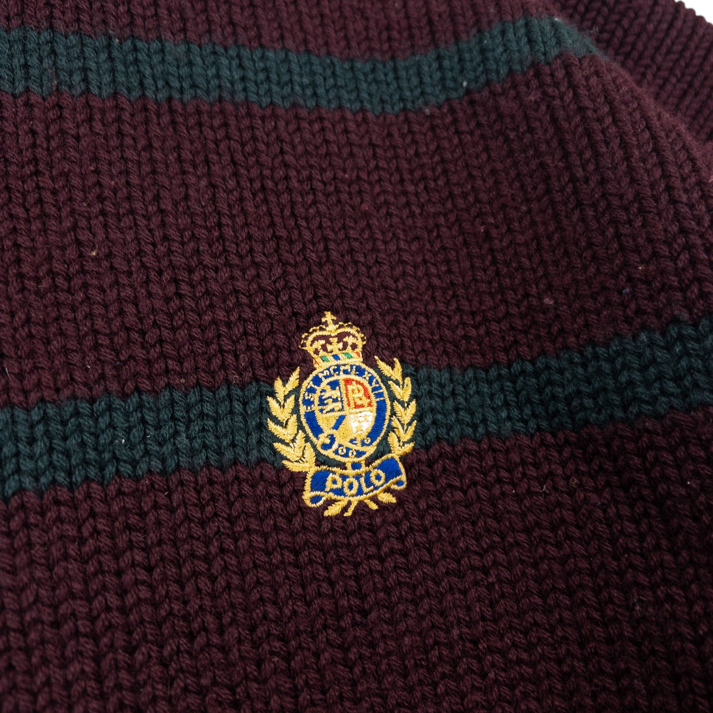 Vintage 90s Polo Ralph Lauren Crest Striped Knit Wool Jumper Size XL