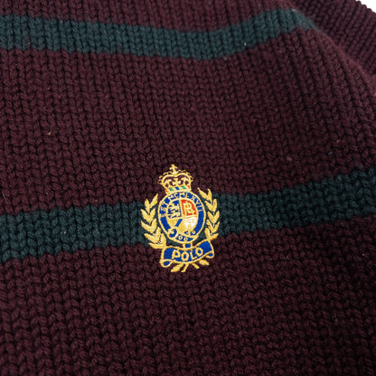 Vintage 90s Polo Ralph Lauren Crest Striped Knit Wool Jumper Size XL
