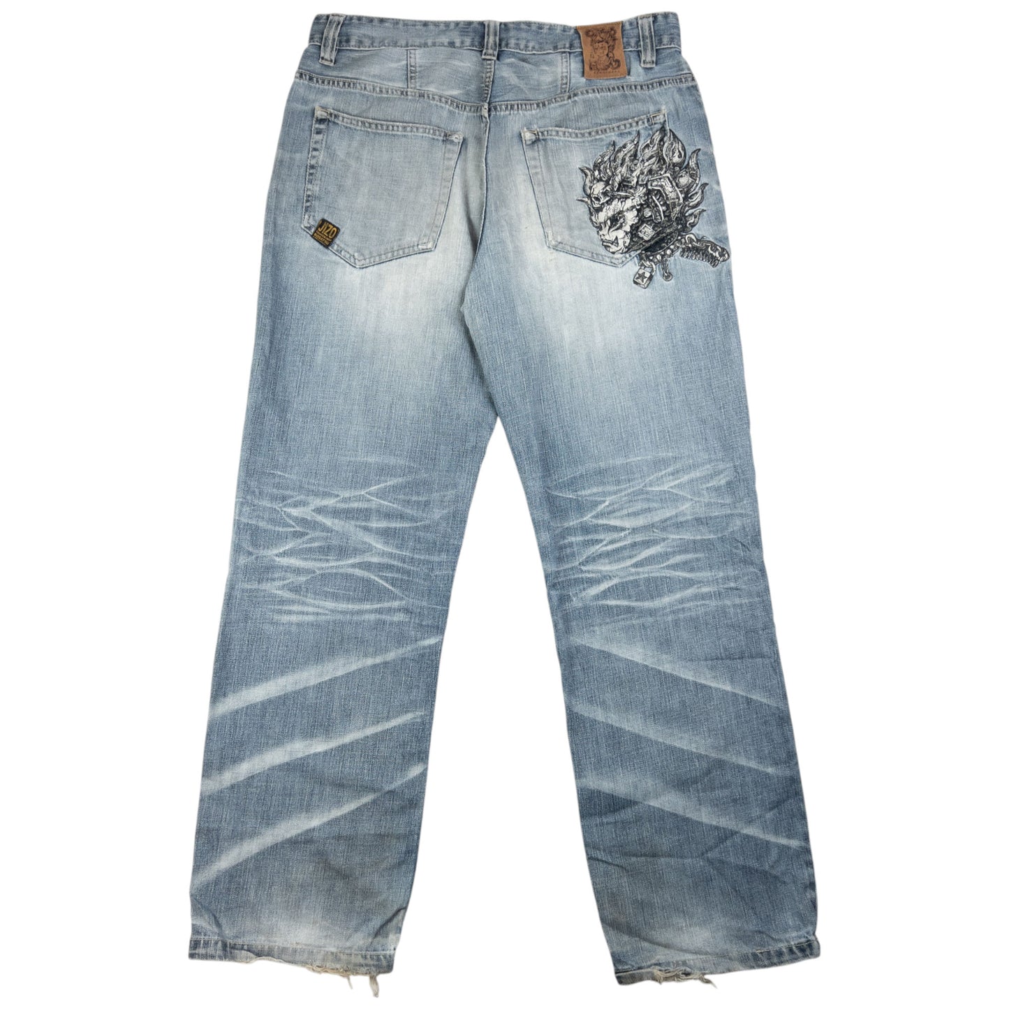 Vintage Jizo Bosatsu Embroidered Troll Japanese Denim Jeans Size W34