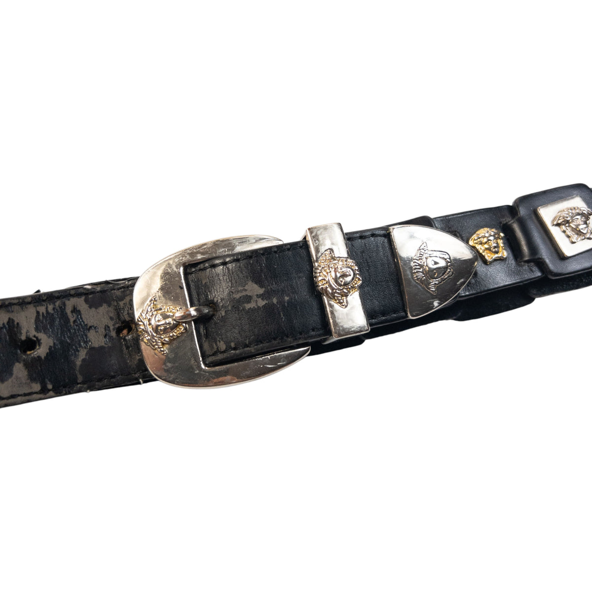Vintage 90s Versace Signature Embossed Medusa Leather Belt Size M