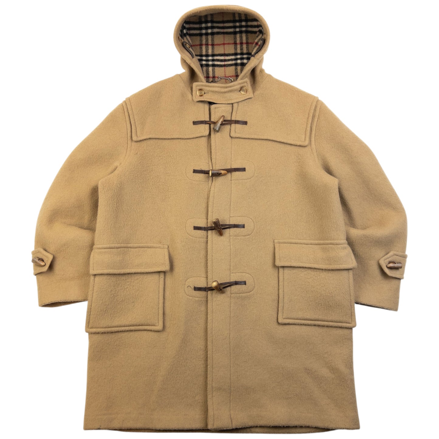 Vintage 90s Burberry Nova Check Lined Wool Duffle Jacket Size XL