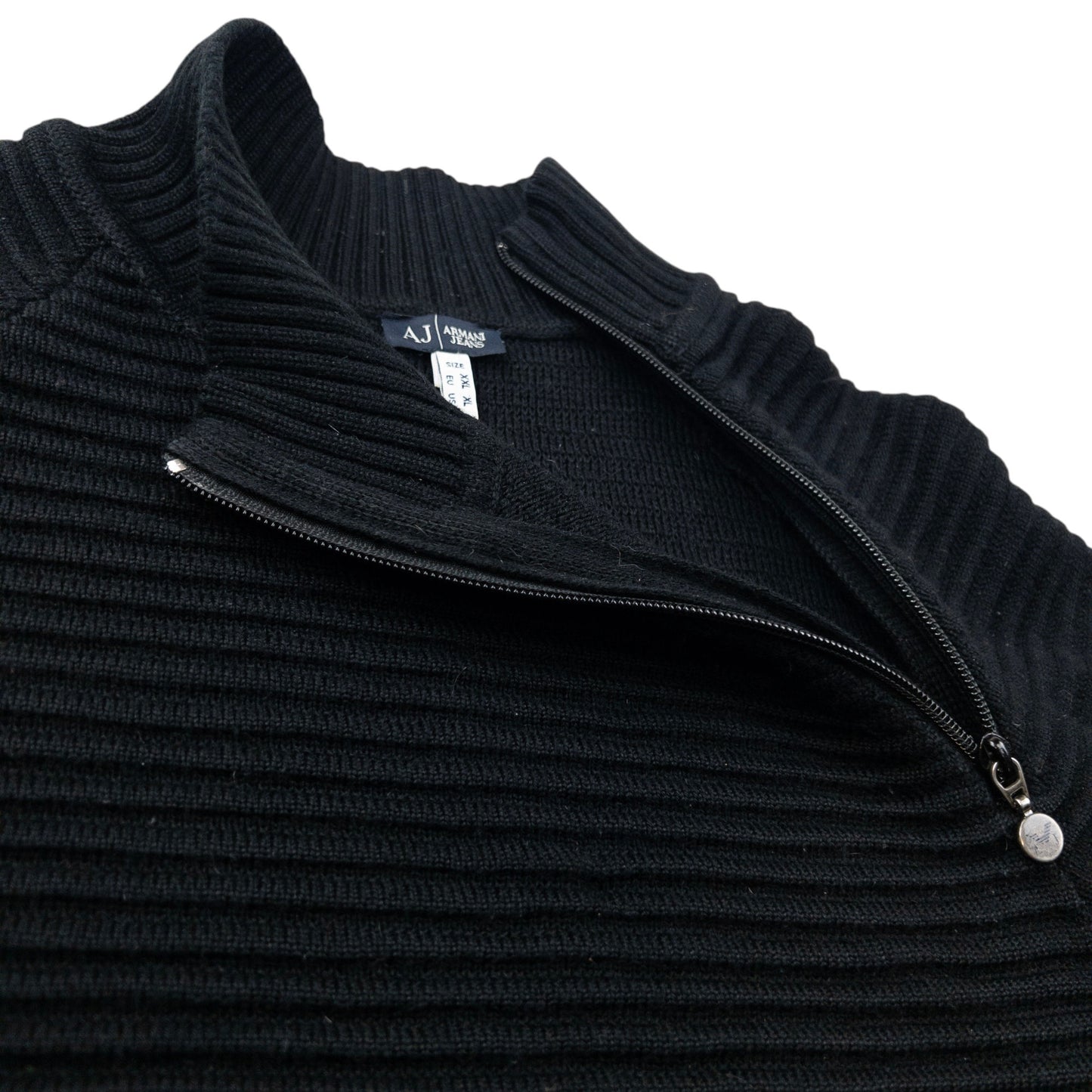 Vintage 2000s Armani Jeans Asymmetric Q Zip Ribbed Knit Jumper Size L