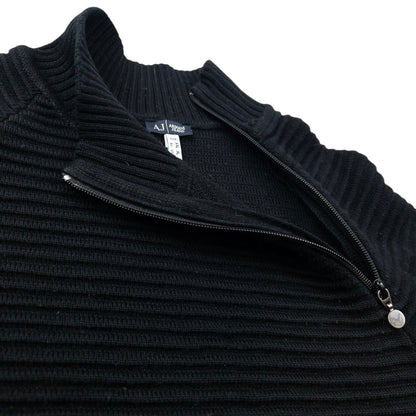 Vintage 2000s Armani Jeans Asymmetric Q Zip Ribbed Knit Jumper Size L