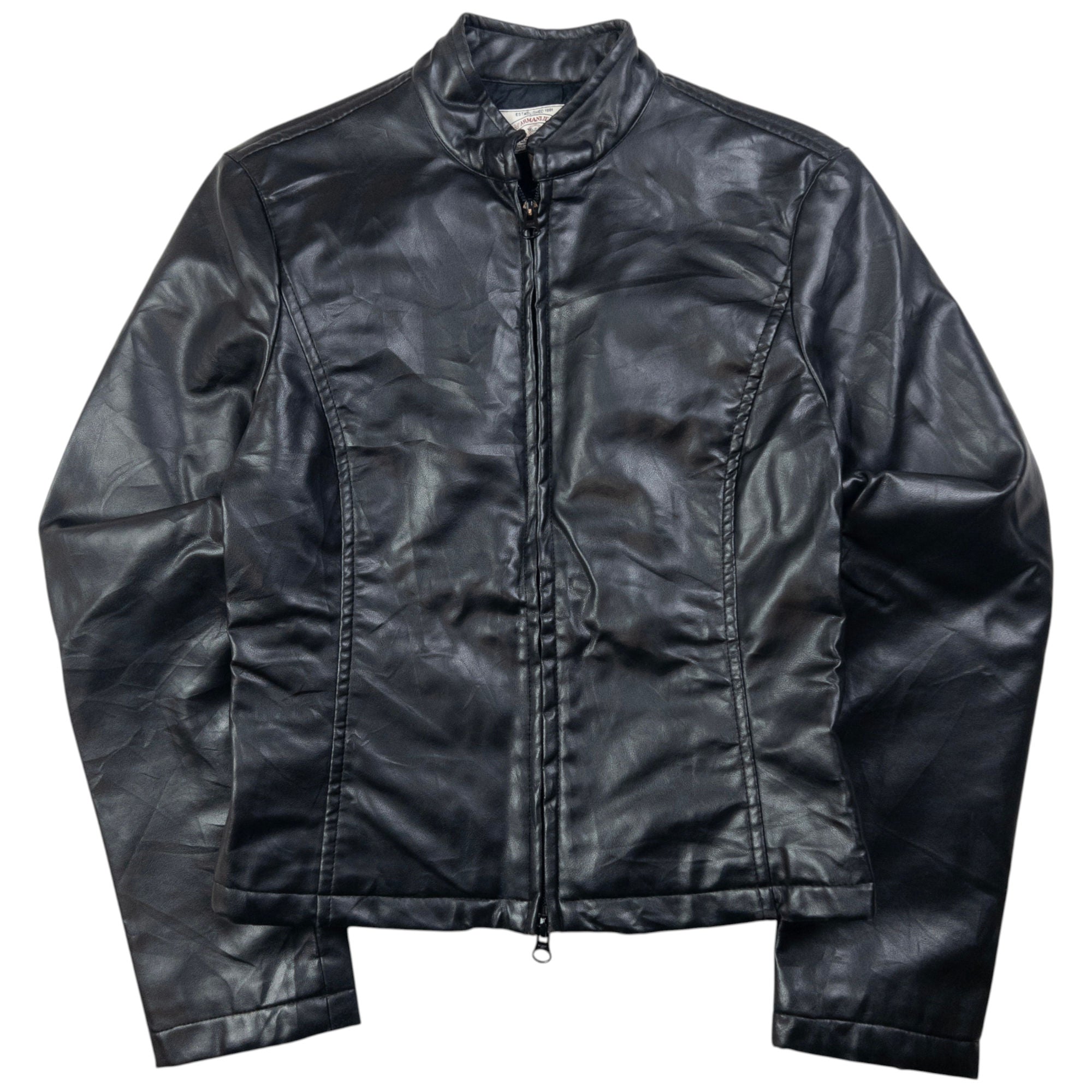 Vintage Armani Jeans Leather Biker Jacket Womens Size S