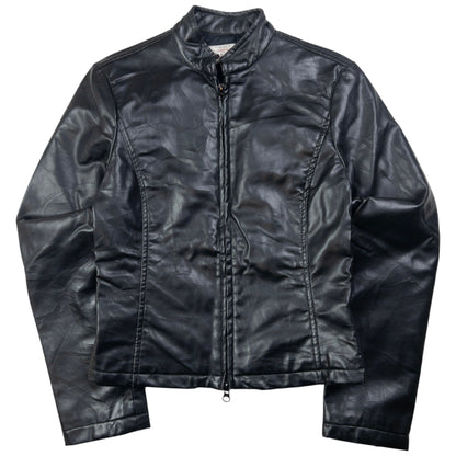 Vintage Armani Jeans Leather Biker Jacket Womens Size S