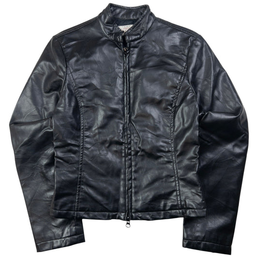 Vintage Armani Jeans Leather Biker Jacket Womens Size S