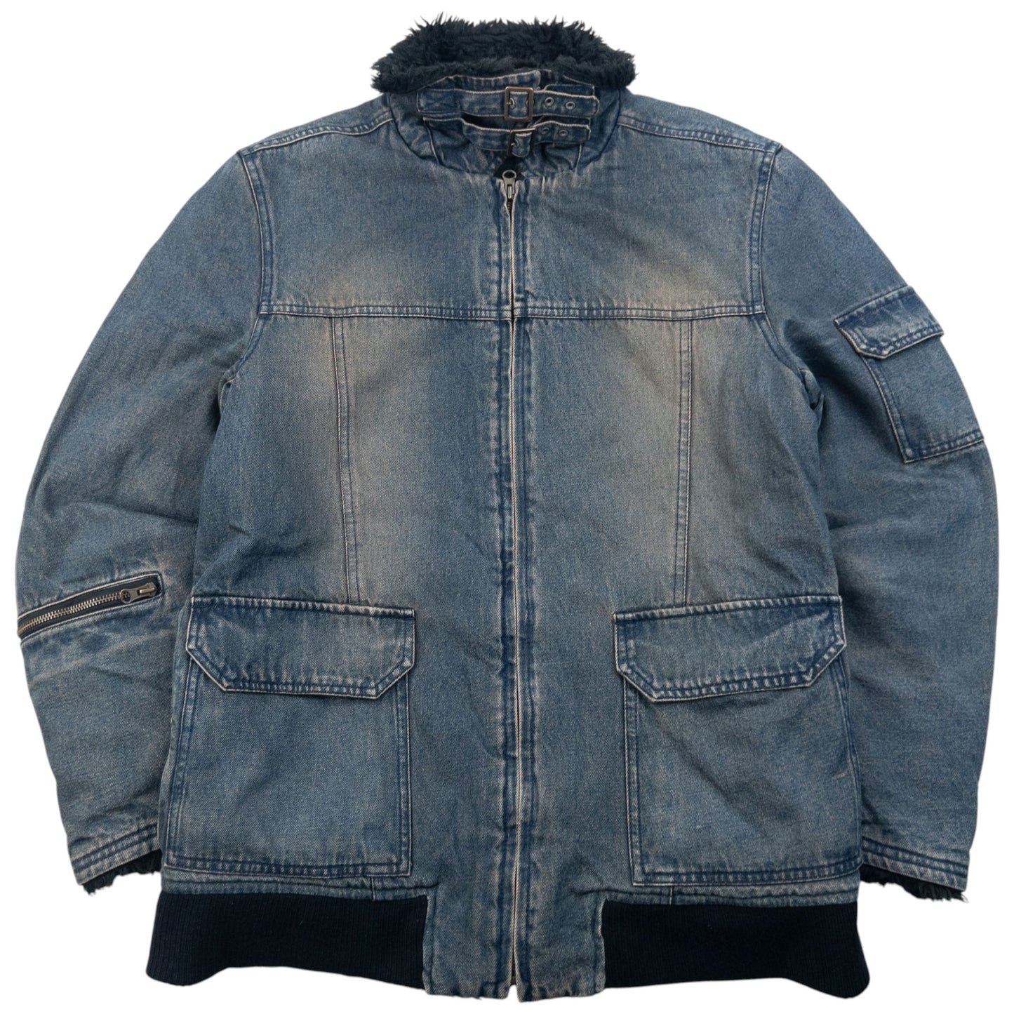 Vintage 2000s PPFM Fur Lined Zip Up Denim Jacket Size M