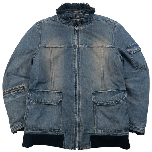 Vintage 2000s PPFM Fur Lined Zip Up Denim Jacket Size M