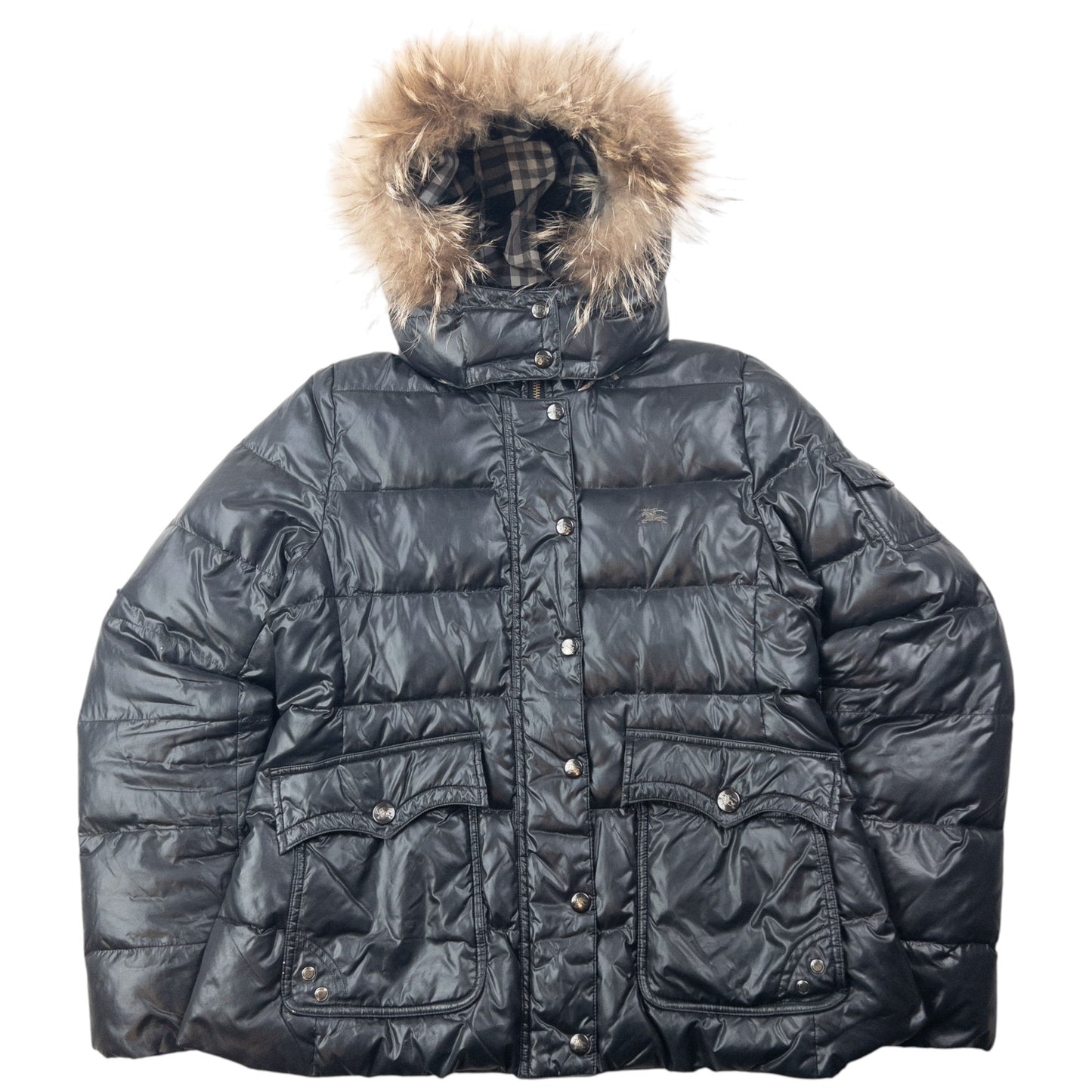 Vintage 2000s Burberry Blue Label Fur Hood Puffer Jacket Womens Size M