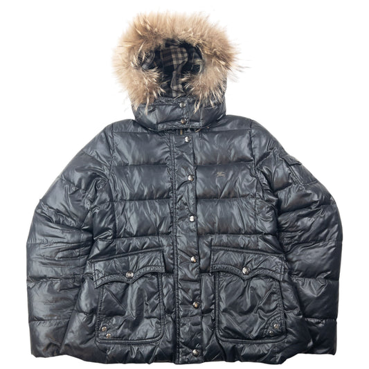 Vintage 2000s Burberry Blue Label Fur Hood Puffer Jacket Womens Size M