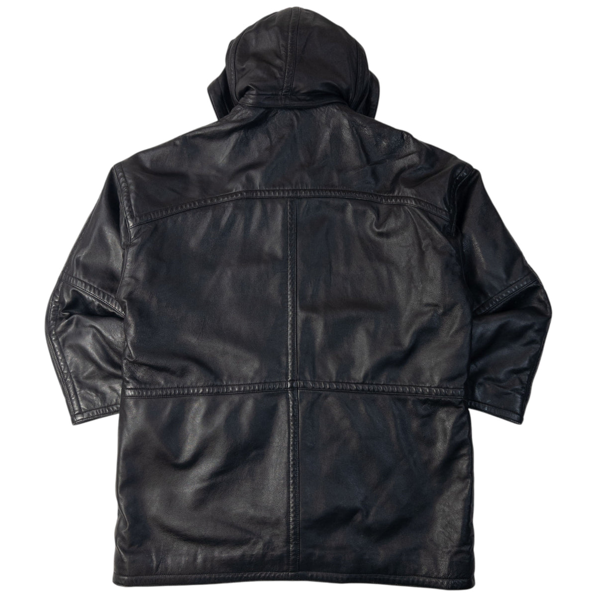 Vintage 90s Burberry Nova Check Lined Leather Duffle Jacket in black, photo 3