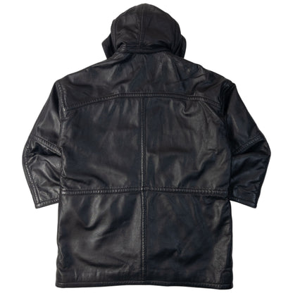 Vintage 90s Burberry Nova Check Lined Leather Duffle Jacket in black, photo 3
