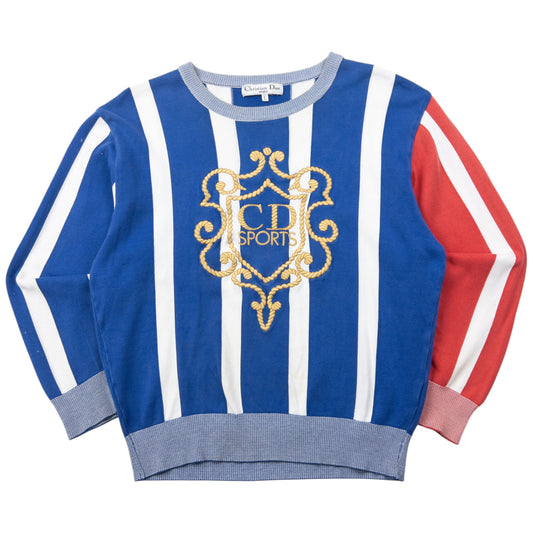 Vintage 90s Dior Sports Embroidered Striped Sweatshirt Womens Size L