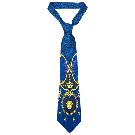 Vintage 90s Gianni Versace Baroque Leopard Print Silk Tie