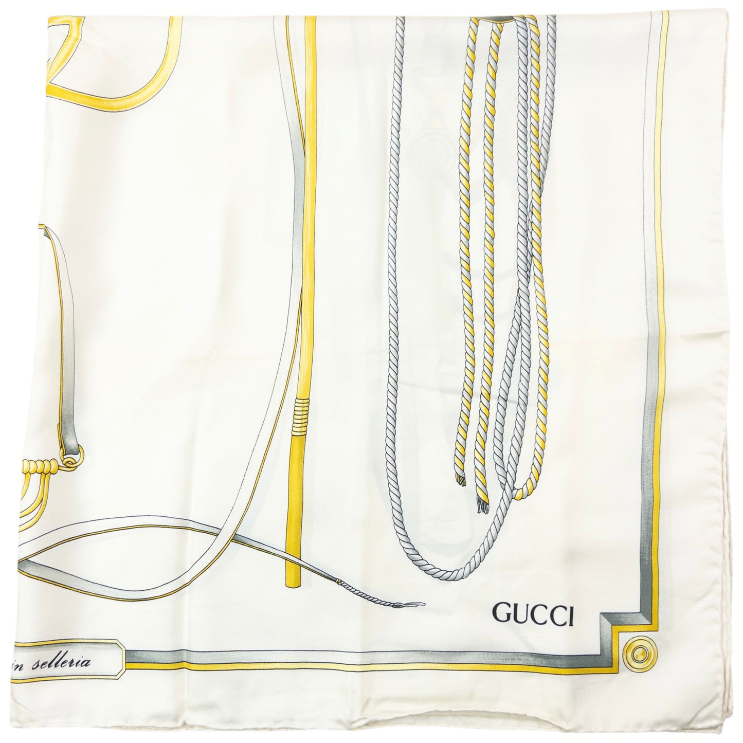 Vintage 80s Gucci Equestrian Horse Bit Harness Print Silk Scarf