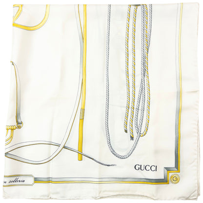 Vintage 80s Gucci Equestrian Horse Bit Harness Print Silk Scarf