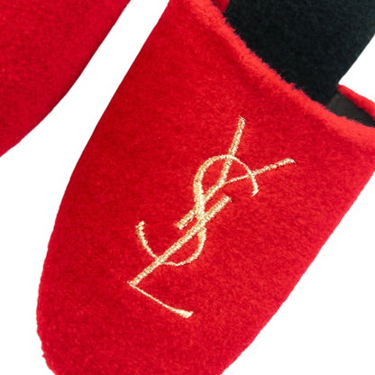 Vintage 80s YSL Yves Saint Laurent Embroidered Fleece Slippers Womens Size 6