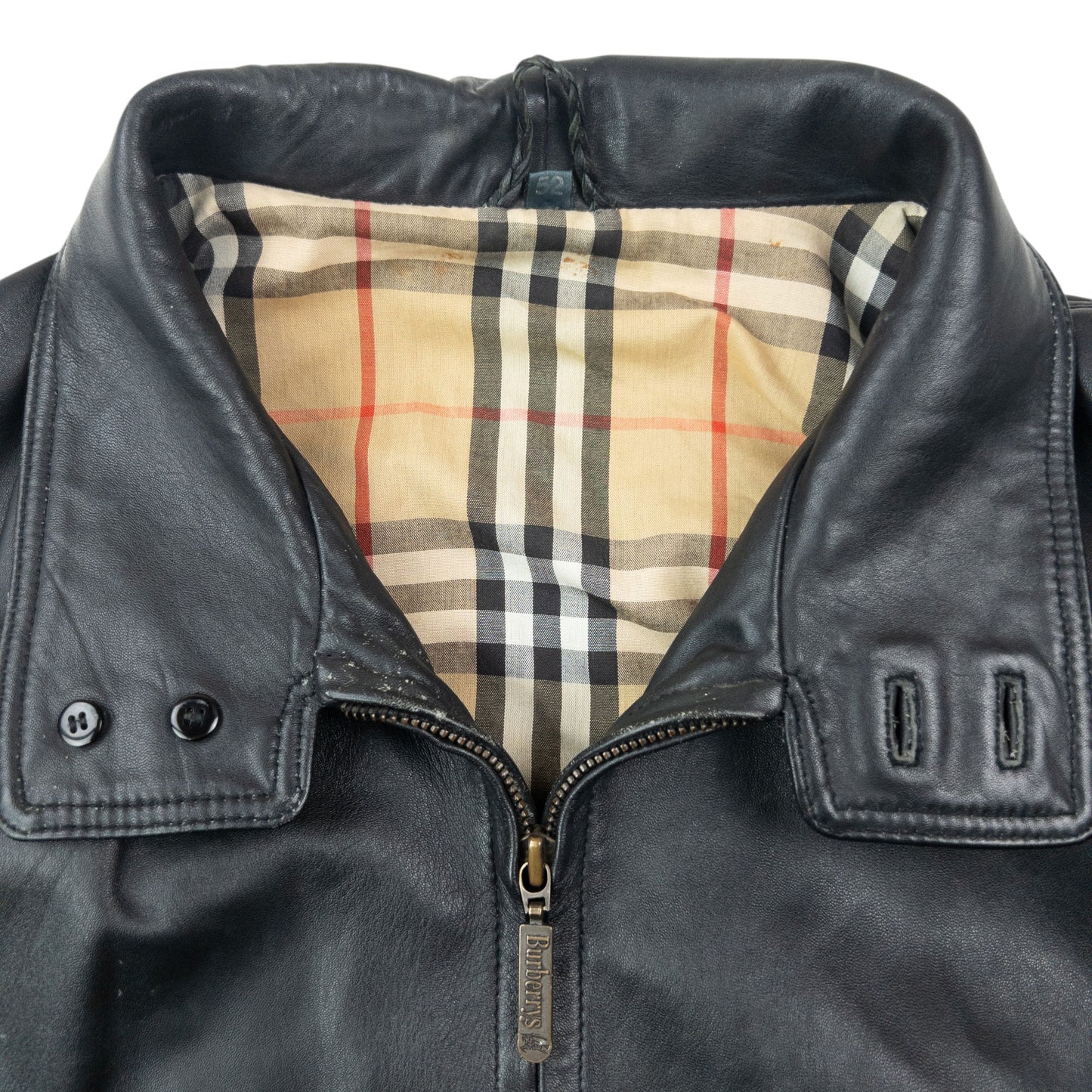 Vintage 2000s Burberry Nova Check Lined Leather Jacket Size XL